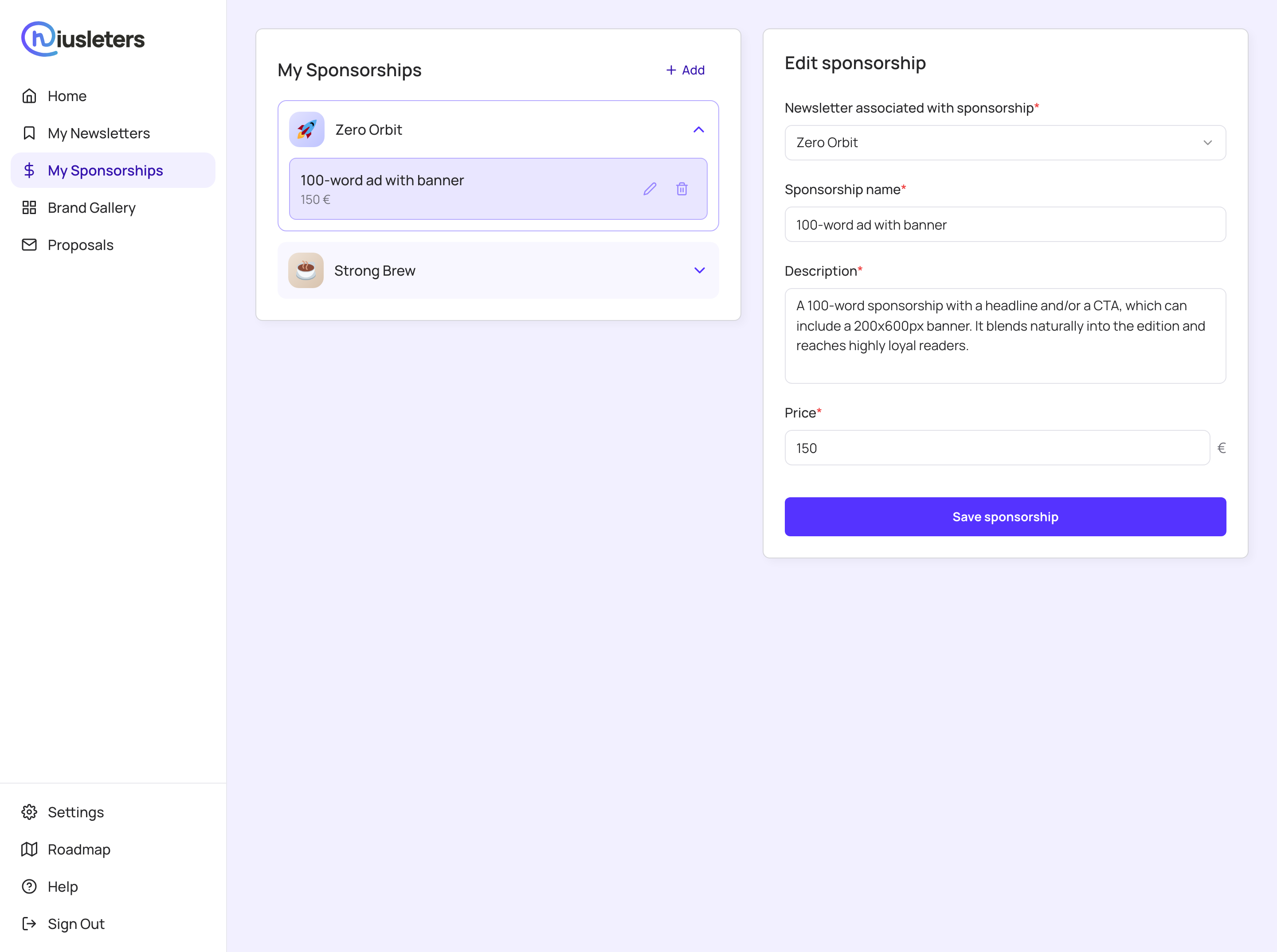 Optional: Add the type of sponsorship you'd like to receive