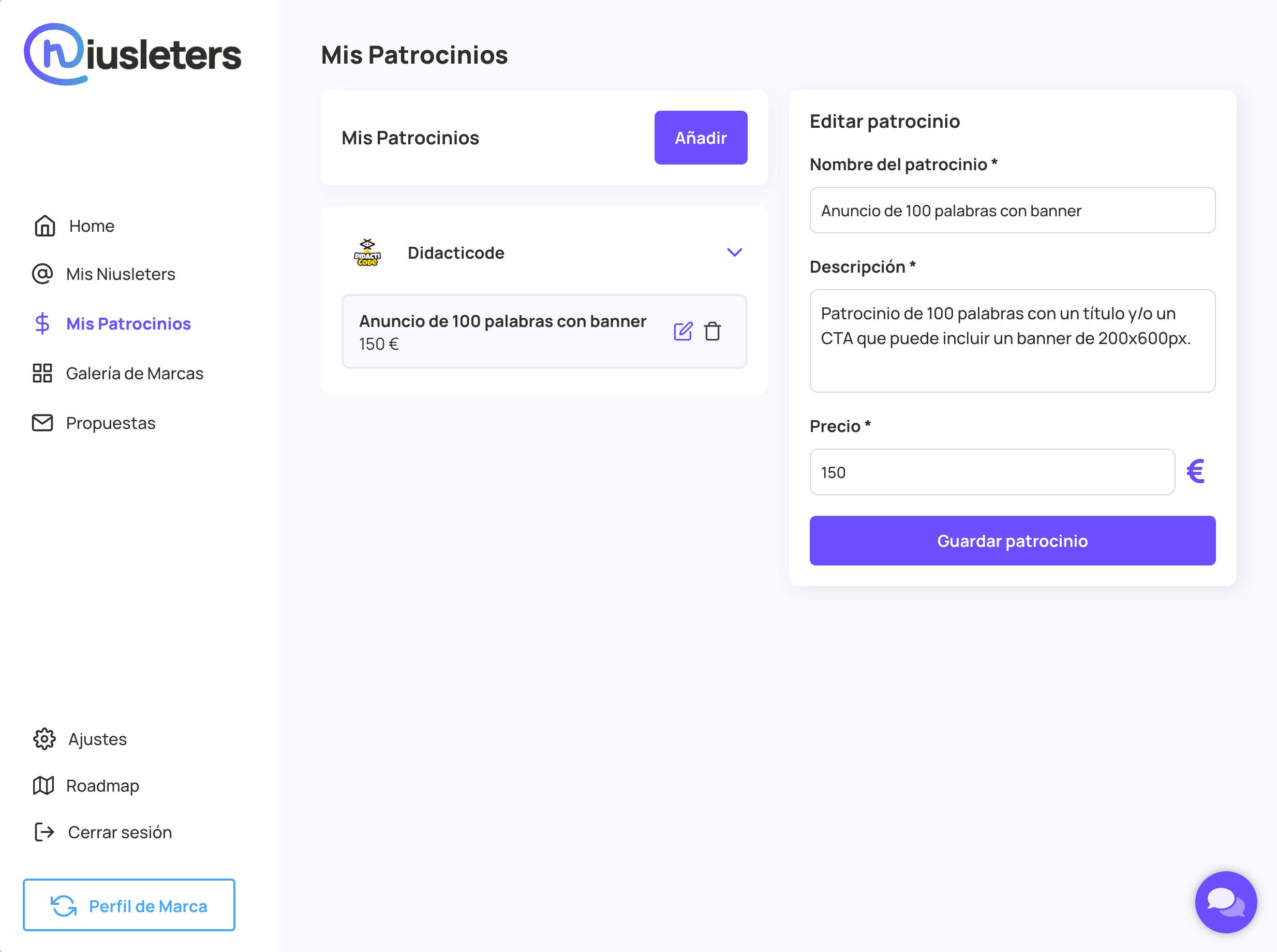 Opcional: Añade el tipo de patrocinio que te gustaría recibir